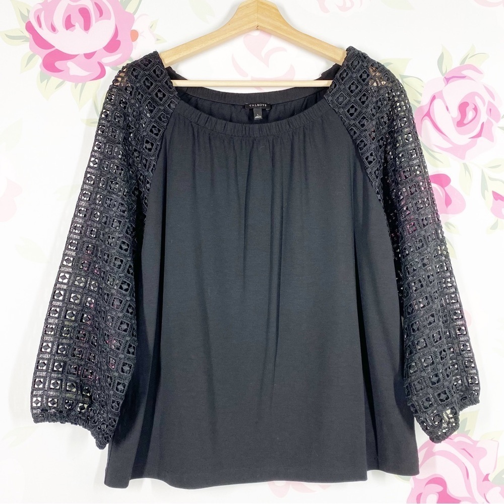 Talbots Black Lace Crochet Blouse L